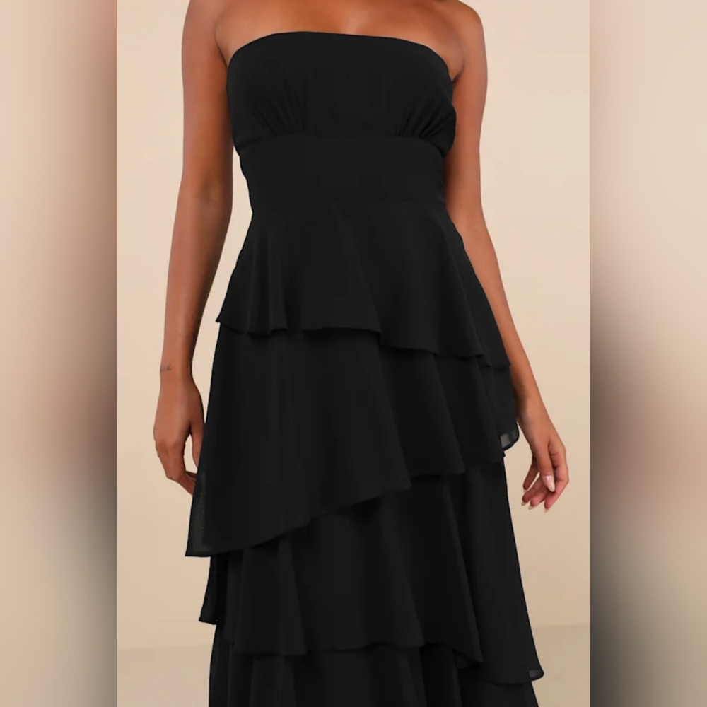NWOT Lulu's Black Strapless Tiered Maxi Dress Size M=6/8 - Picture 4 of 6
